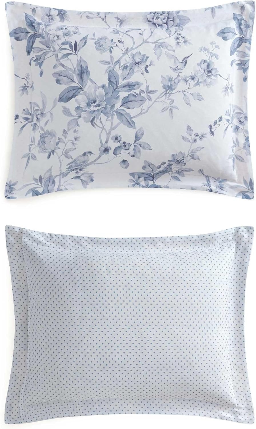 imageMartha Stewart Twin Duvet Cover Set 100 Smooth amp Silky Sateen Cotton Bedding 2 Piece Striped Bedding with Matching Pillowcase Verbena Stripe BlueSongbird Blue