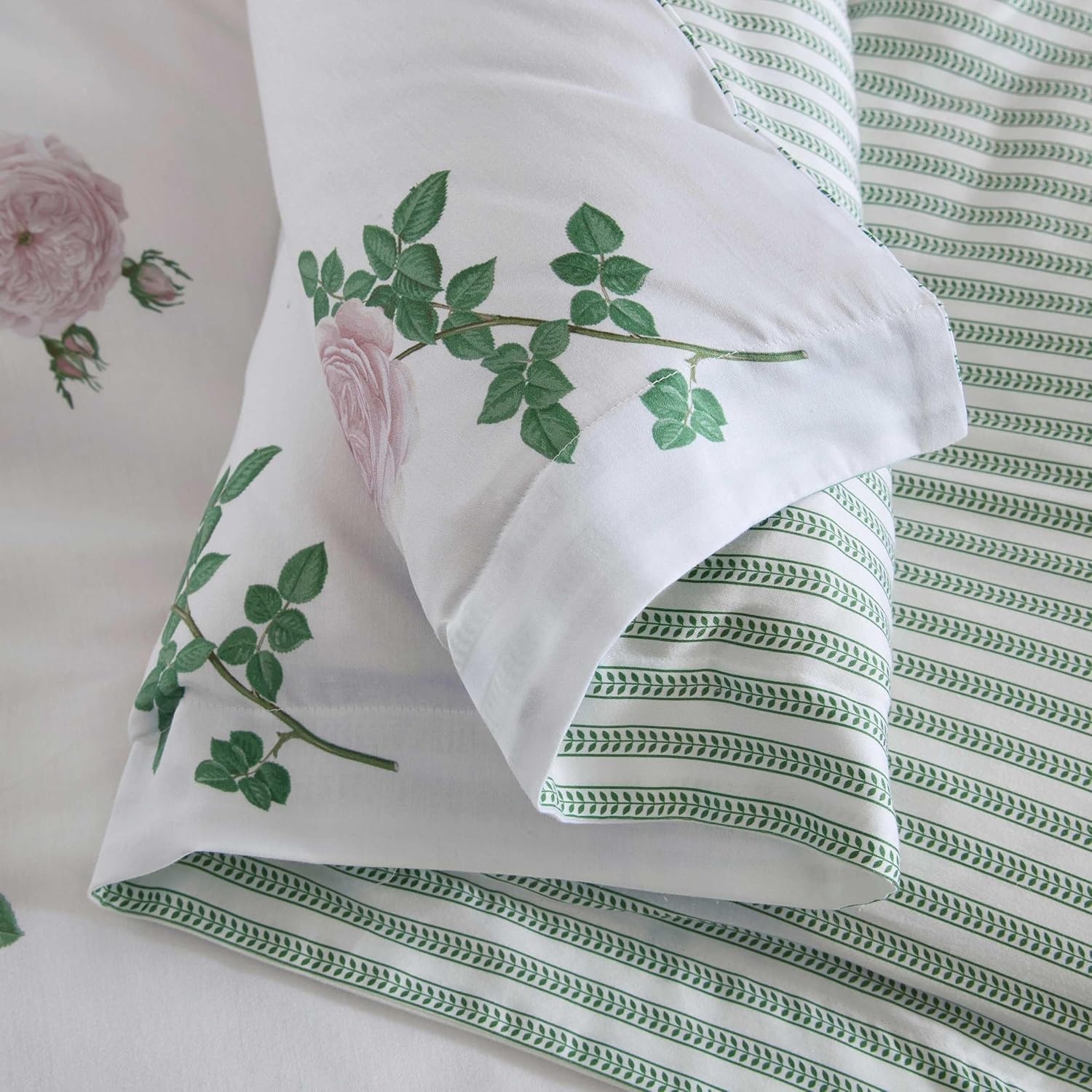 imageMartha Stewart Twin Duvet Cover Set 100 Smooth amp Silky Sateen Cotton Bedding 2 Piece Striped Bedding with Matching Pillowcase Verbena Stripe BlueTea Rose Pink