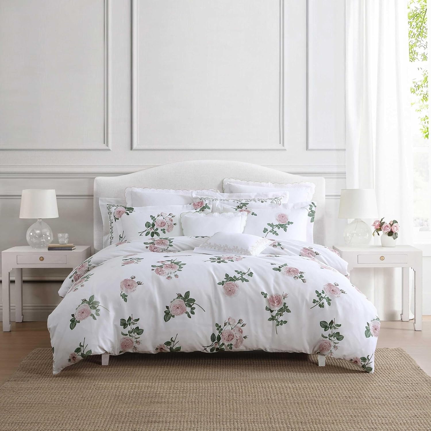 imageMartha Stewart Twin Duvet Cover Set 100 Smooth amp Silky Sateen Cotton Bedding 2 Piece Striped Bedding with Matching Pillowcase Verbena Stripe BlueTea Rose Pink