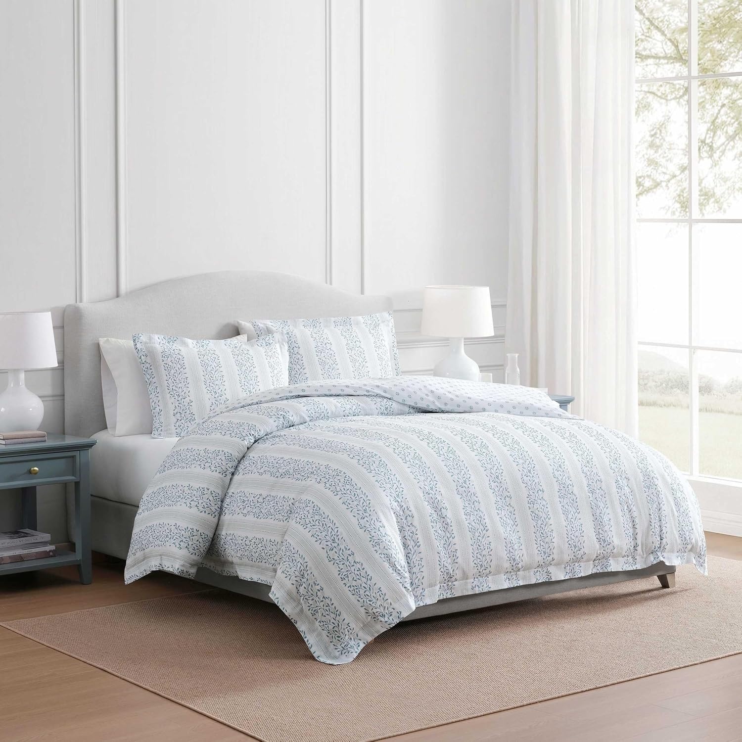 imageMartha Stewart Twin Duvet Cover Set 100 Smooth amp Silky Sateen Cotton Bedding 2 Piece Striped Bedding with Matching Pillowcase Verbena Stripe BlueVerbena Stripe Blue