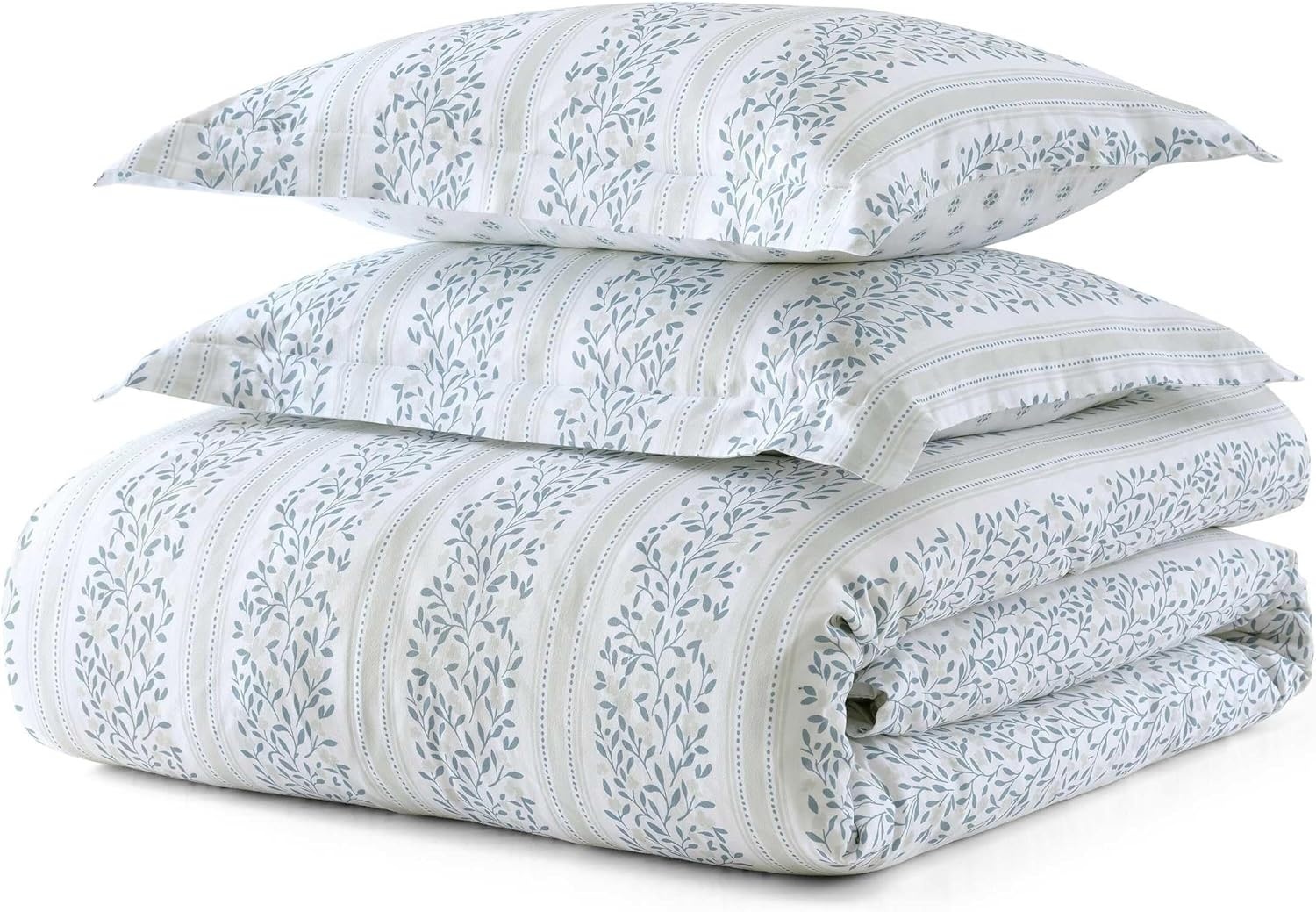 imageMartha Stewart Twin Duvet Cover Set 100 Smooth amp Silky Sateen Cotton Bedding 2 Piece Striped Bedding with Matching Pillowcase Verbena Stripe BlueVerbena Stripe Blue
