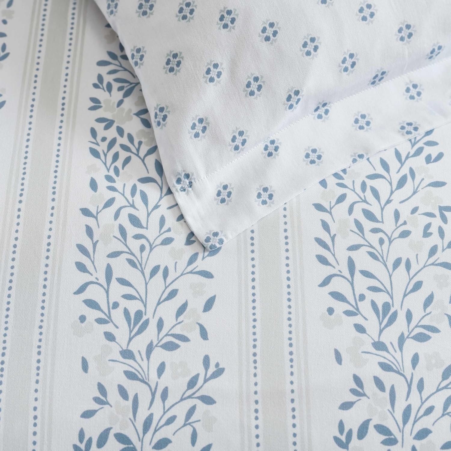 imageMartha Stewart Twin Duvet Cover Set 100 Smooth amp Silky Sateen Cotton Bedding 2 Piece Striped Bedding with Matching Pillowcase Verbena Stripe BlueVerbena Stripe Blue