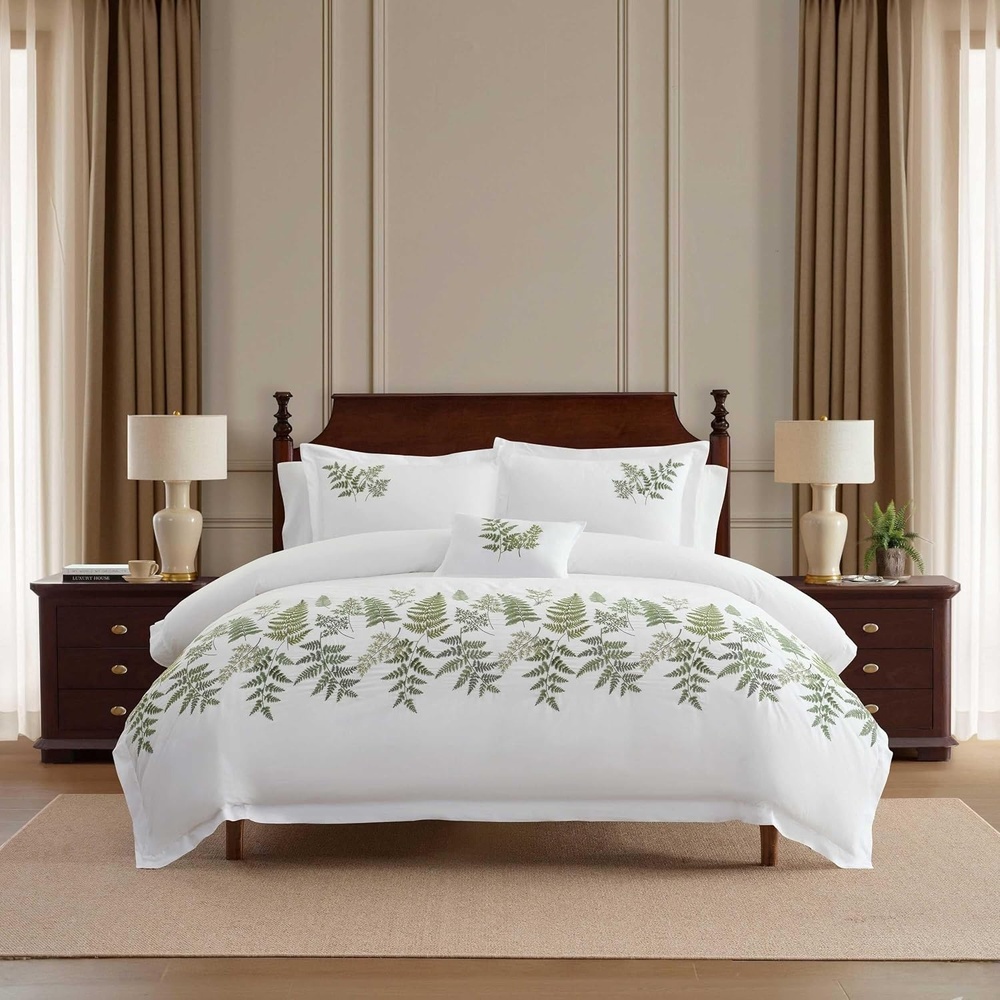 imageMartha Stewart Twin Duvet Cover Set 100 Smooth amp Silky Sateen Cotton Bedding 2 Piece Striped Bedding with Matching Pillowcase Verbena Stripe BlueFern Garden Green
