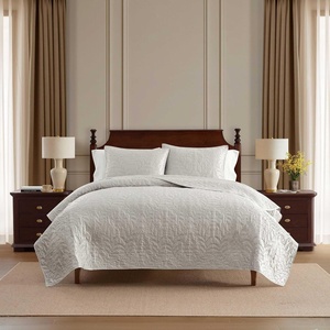 Martha Stewart – Queen Size Quilt Set, Soft & Smooth Sateen Bedding with a Light and Breathable Feel, 3 Piece Bed Set with Matching Pillowcases (Fern Embroidery Grey)(Fern Embroidery Grey)