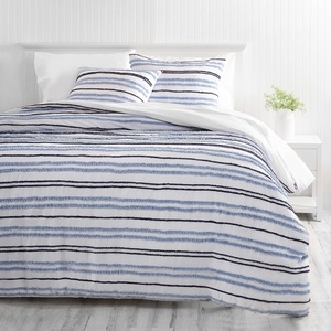 Martha Stewart – Twin Duvet Cover Set, 100% Smooth & Silky Sateen Cotton Bedding, 2 Piece Striped Bedding with Matching Pillowcase (Verbena Stripe Blue)(Blue/Navy)