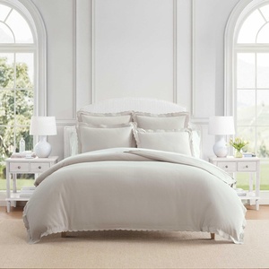 Martha Stewart – Twin Duvet Cover Set, 100% Smooth & Silky Sateen Cotton Bedding, 2 Piece Striped Bedding with Matching Pillowcase (Verbena Stripe Blue)(Signature Scallop Grey)