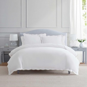 Martha Stewart – Twin Duvet Cover Set, 100% Smooth & Silky Sateen Cotton Bedding, 2 Piece Striped Bedding with Matching Pillowcase (Verbena Stripe Blue)(Simple Scallop Beige)