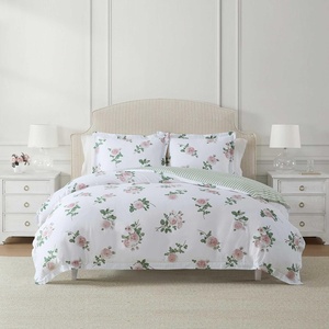 Martha Stewart – Twin Duvet Cover Set, 100% Smooth & Silky Sateen Cotton Bedding, 2 Piece Striped Bedding with Matching Pillowcase (Verbena Stripe Blue)(Tea Rose Pink)