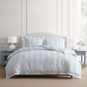 Martha Stewart – Twin Duvet Cover Set, 100% Smooth & Silky Sateen Cotton Bedding, 2 Piece Striped Bedding with Matching Pillowcase (Verbena Stripe Blue)(Verbena Stripe Blue)