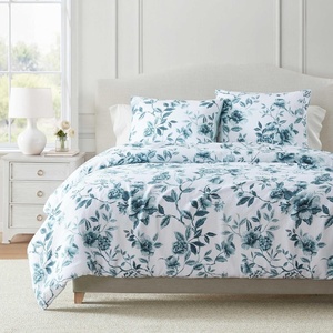 Martha Stewart – Twin Duvet Cover Set, 100% Smooth & Silky Sateen Cotton Bedding, 2 Piece Striped Bedding with Matching Pillowcase (Verbena Stripe Blue)(Vivian Floral Blue)