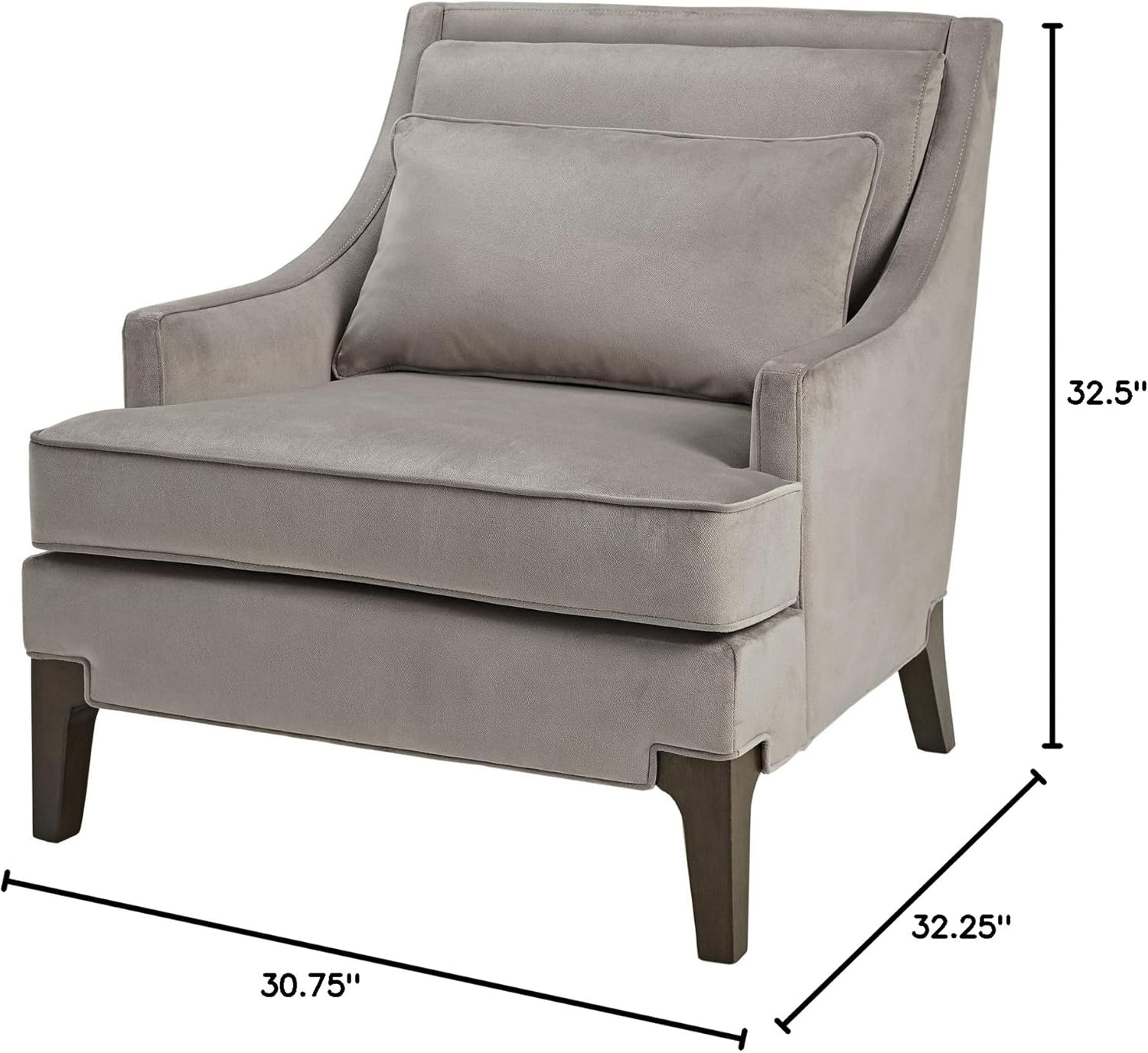image:imageMartha Stewart Anna Upholstered Accent Chair Removable Lumbar Pillow Support Square Arm Jacqard Fabric Chic Modern Wide Cushion Seat Bedroom Lounge Comfy Blue 3075 W x 3225 D x 325 HAnna Light Grey