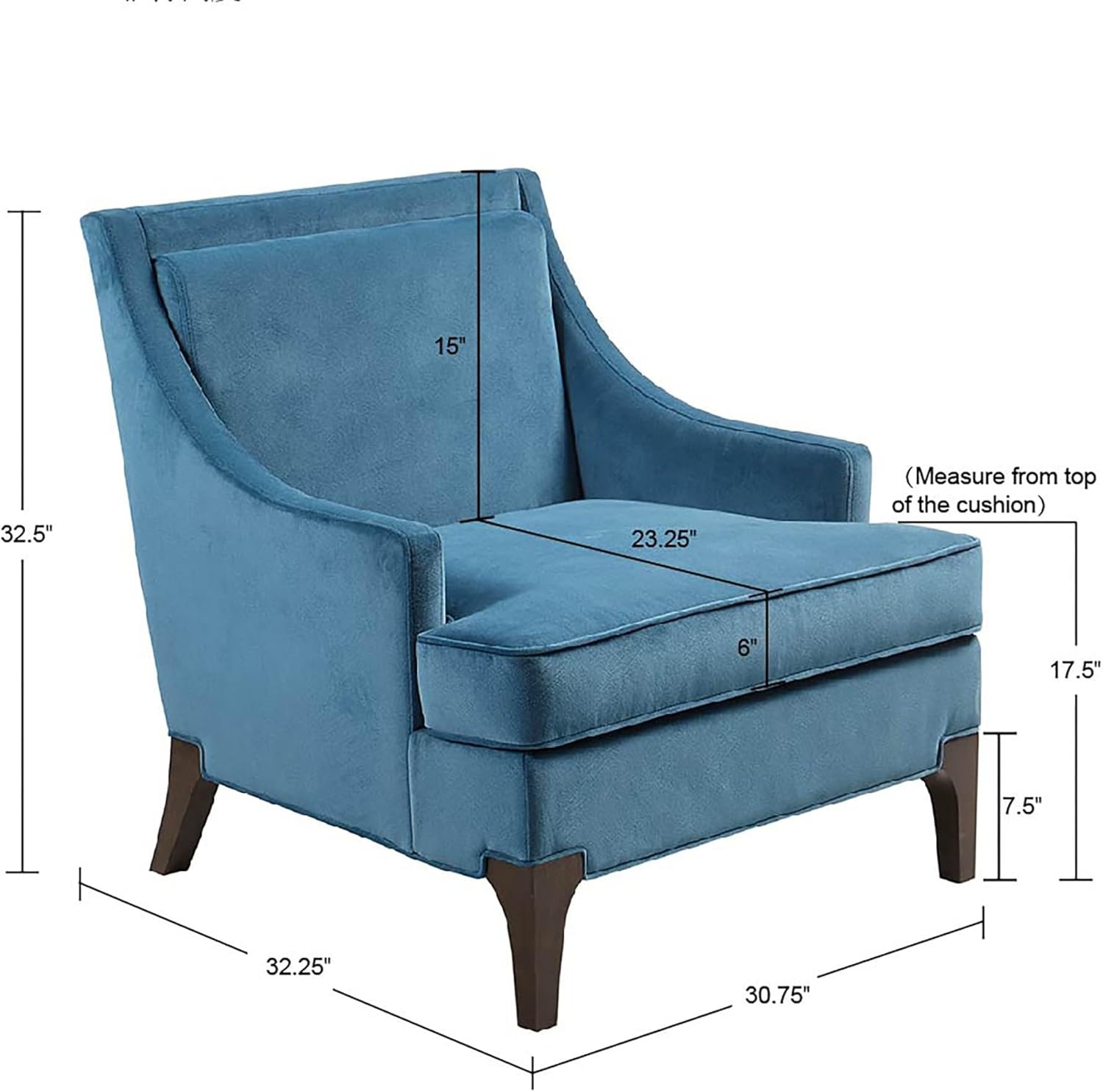 image:imageMartha Stewart Anna Upholstered Accent Chair Removable Lumbar Pillow Support Square Arm Jacqard Fabric Chic Modern Wide Cushion Seat Bedroom Lounge Comfy Blue 3075 W x 3225 D x 325 HAnna Blue