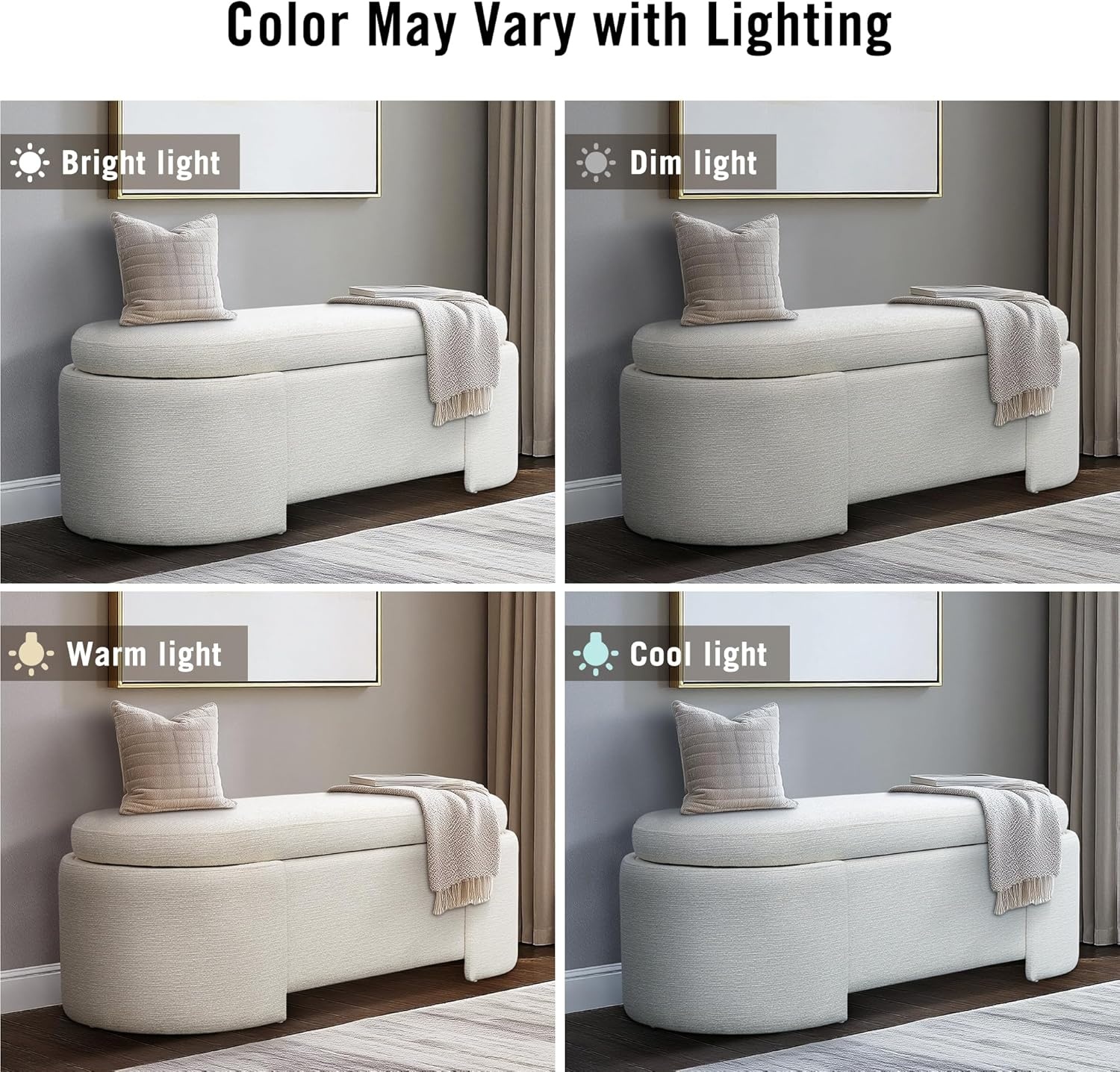 image:imageMartha Stewart Leslie Upholstered Storage Bench with SoftClose Lid Hidden Ventilated Storage 48 Oval Entryway Ottoman Bench No Assembly Required Lily Pond Collection Supports 400 lbs Cream