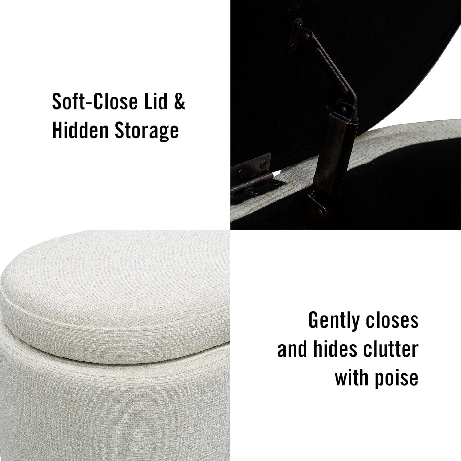 image:imageMartha Stewart Leslie Upholstered Storage Bench with SoftClose Lid Hidden Ventilated Storage 48 Oval Entryway Ottoman Bench No Assembly Required Lily Pond Collection Supports 400 lbs Cream