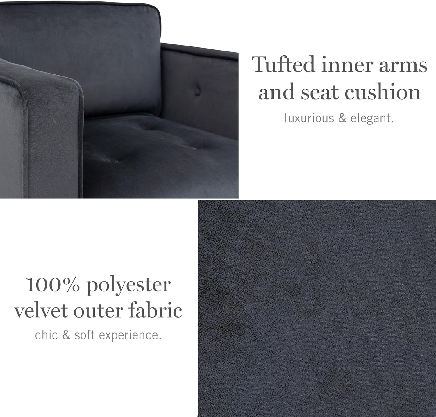 image:imageMartha Stewart Modern Button Tufted Velvet Swivel Chairs for Living Room 360 Degree Metal Base Stand Pipped Upholstered Bedroom Swivel Accent Chair Fully Assembled Chair Gray Madrid