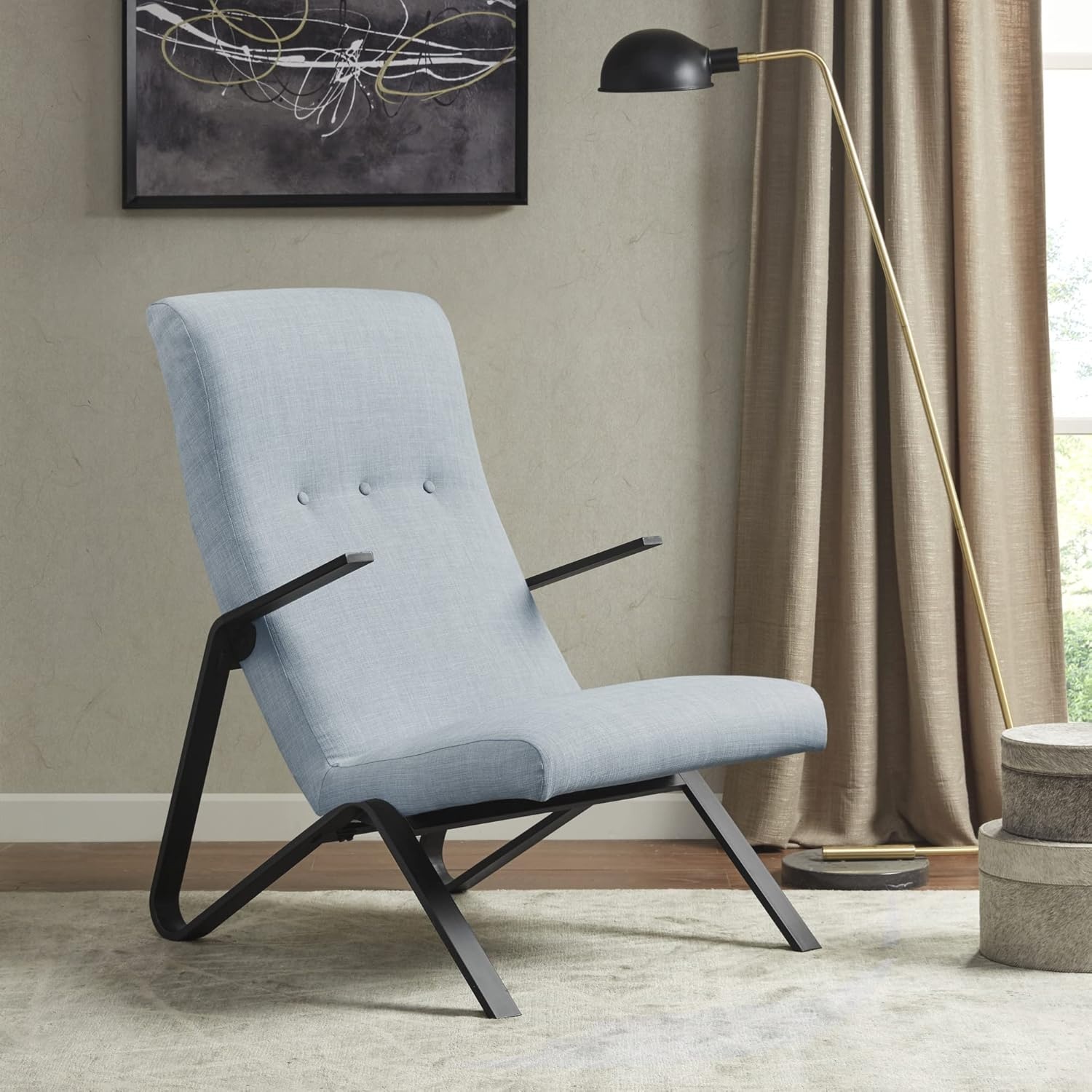 image:imageMartha Stewart Upholsterd Accent Chair Living Room Furniture Modern Design Leisurely Resting Comfortable Foam Seat Cushion Bedroom Lounge Sophisticated Finished Sturdy Frame Light BlueLight Blue