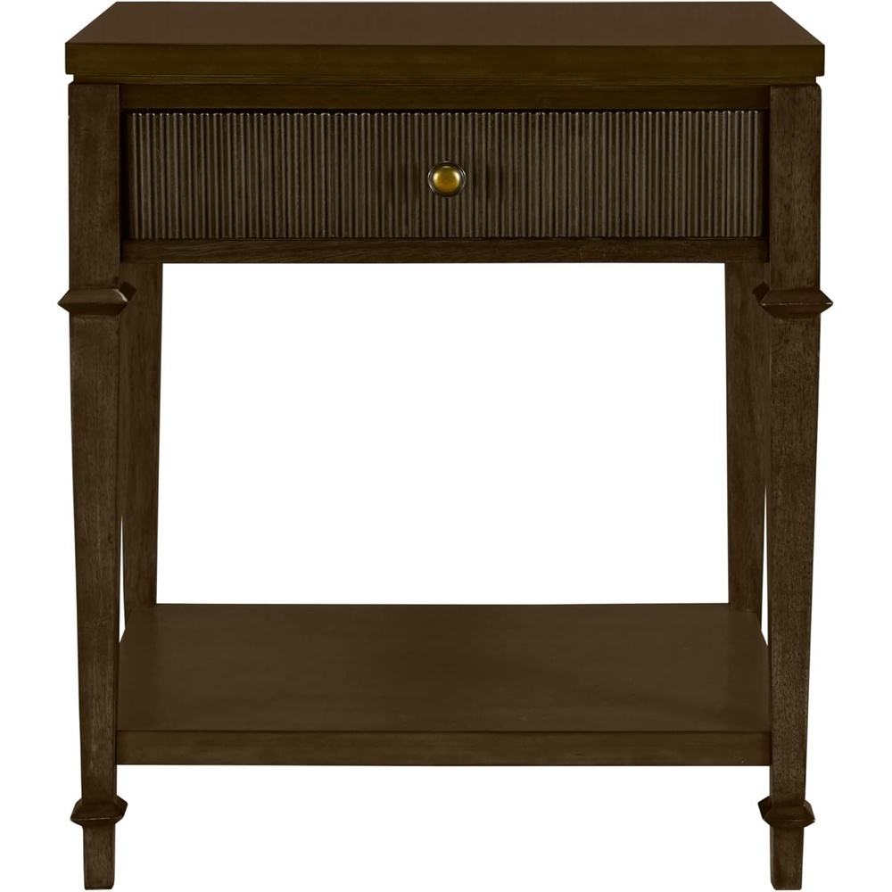 image:imageMartha Stewart Kenna Drawer Nightstand for Bedroom Nightstand with Drawer Lily Pond Collection Bedside Table Cottage Design Fluted Drawer Metal Hardware Coastal Bedroom Furniture 26 H Dark Coffee