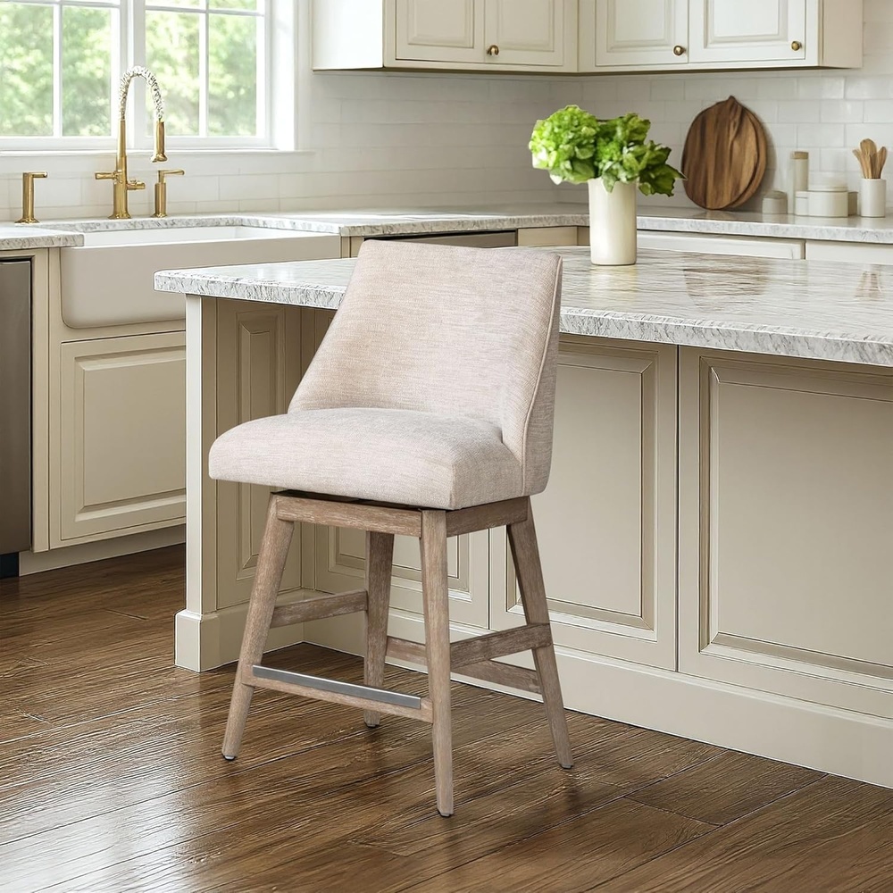 image:imageMartha Stewart Winfield Upholstered High Back Accent Dining Chair Padded Seat Solid Wood Legs Chambray Jacquard Textured Fabric Cottage Farmhouse for Kitchen Room Grey
