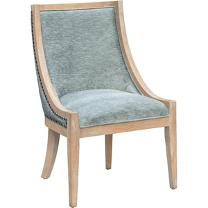 Martha Stewart Farmhouse Dining Room Chair, Recessed Arm Chair For Bedrooms, Nailhead Trim, Solid Wood Legs, Upholstered Reading Accent Chairs For Living Room, Kitchen Decor – Soft Green Elmcrest(Soft Green)