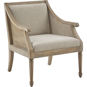 Martha Stewart Isla Accent Chairs for Living Room with Solid Wood Frame, Cane Webbed Swoop Track Arms, Turned Legs, Farmhouse, Coastal, Cottage, Deep Seating Lounge – Reclaimed Wood Natural(Reclaimed Wood Natural)
