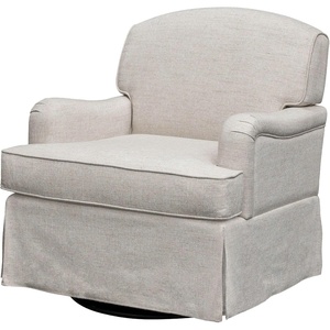 Martha Stewart Melody Swivel Glider Chair, 360° Swivel & Gentle Gliding, Upholstered Jacquard Accent Chair with Rolled Arms & Skirted Base, Pocket Spring Seat, Solid Wood Frame, Bedroom & Living Room