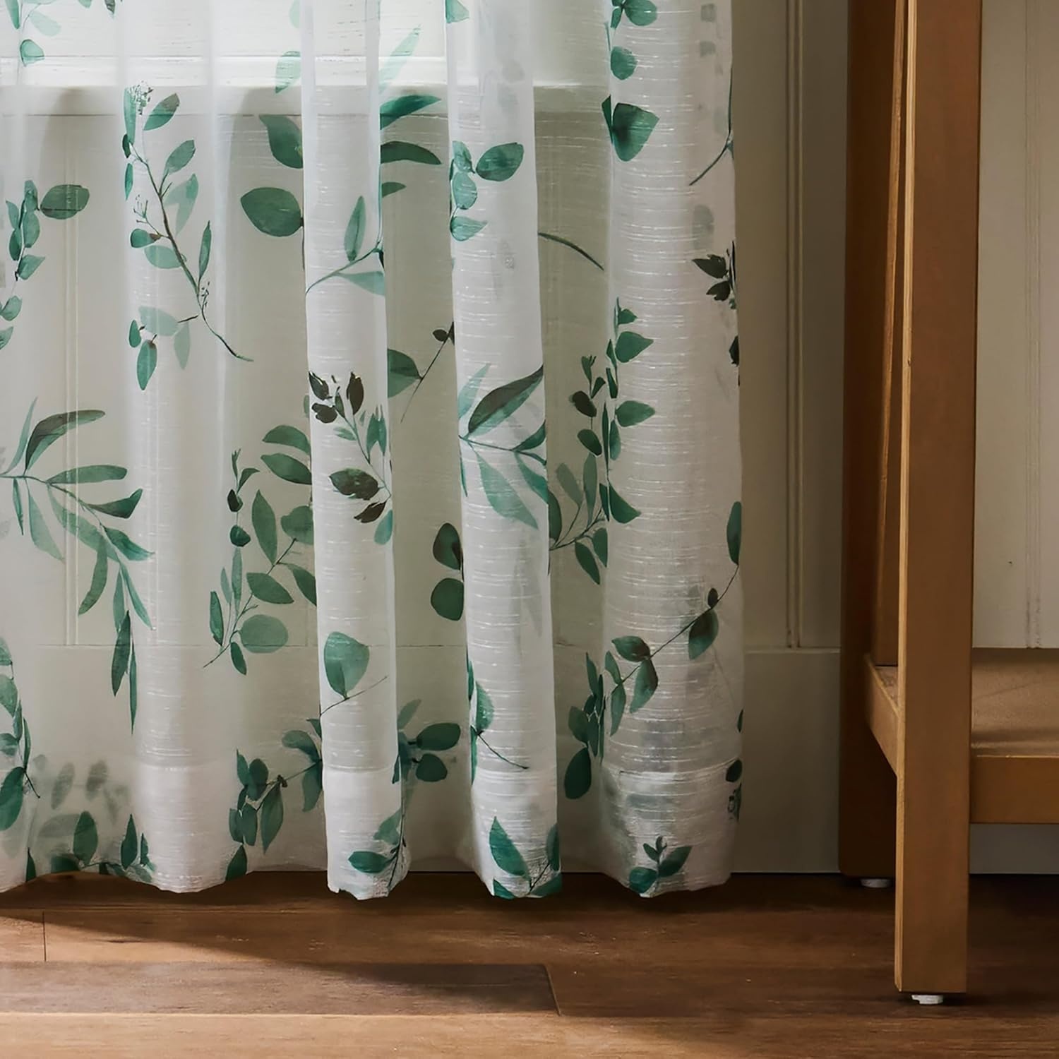 image:imageMartha Stewart Botanical Sheer Window Curtains 50 x 84 Set of 2 Rod Pocket Curtain Panels for Living Room White Green MaddisonWhiteGreen
