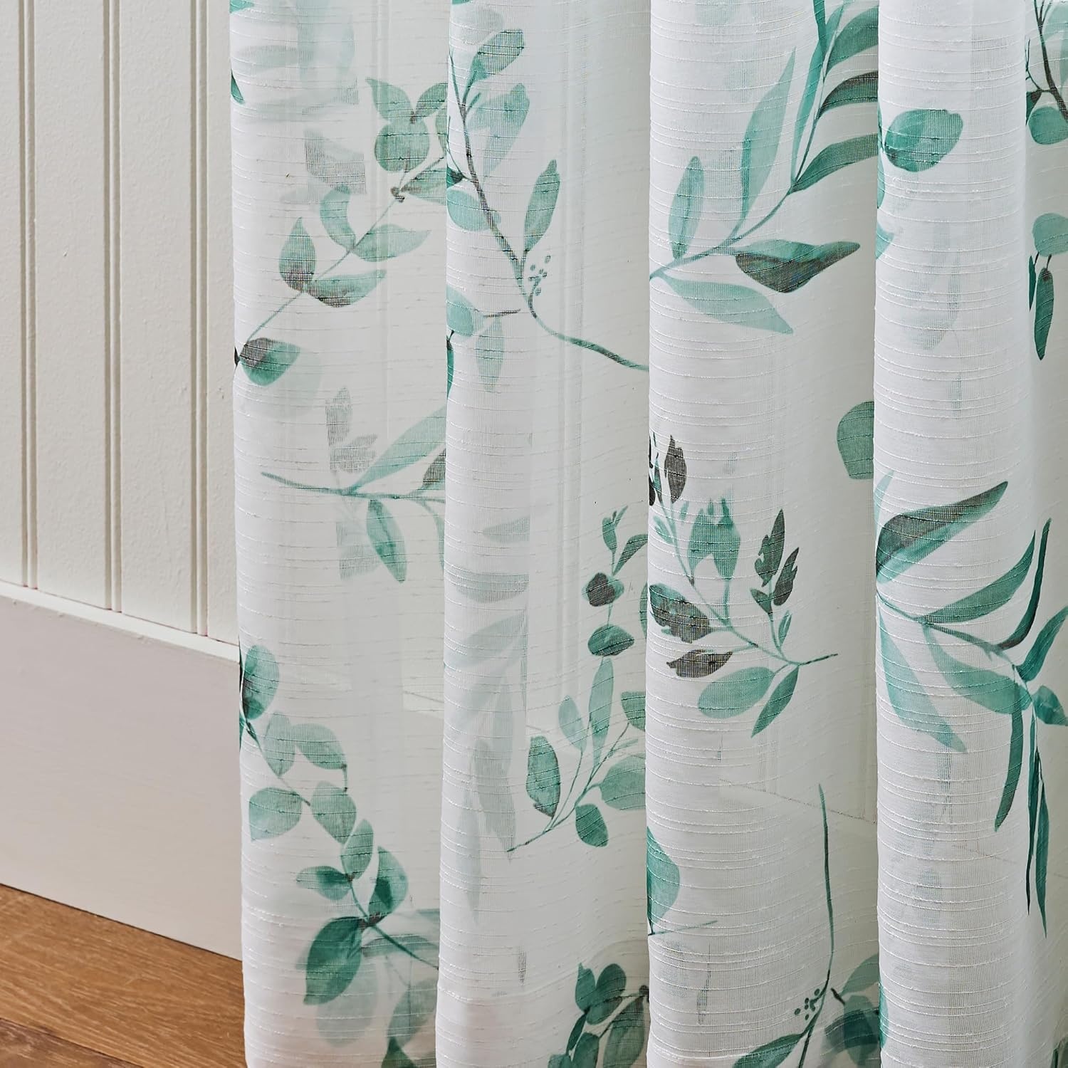 image:imageMartha Stewart Botanical Sheer Window Curtains 50 x 84 Set of 2 Rod Pocket Curtain Panels for Living Room White Green MaddisonWhiteGreen