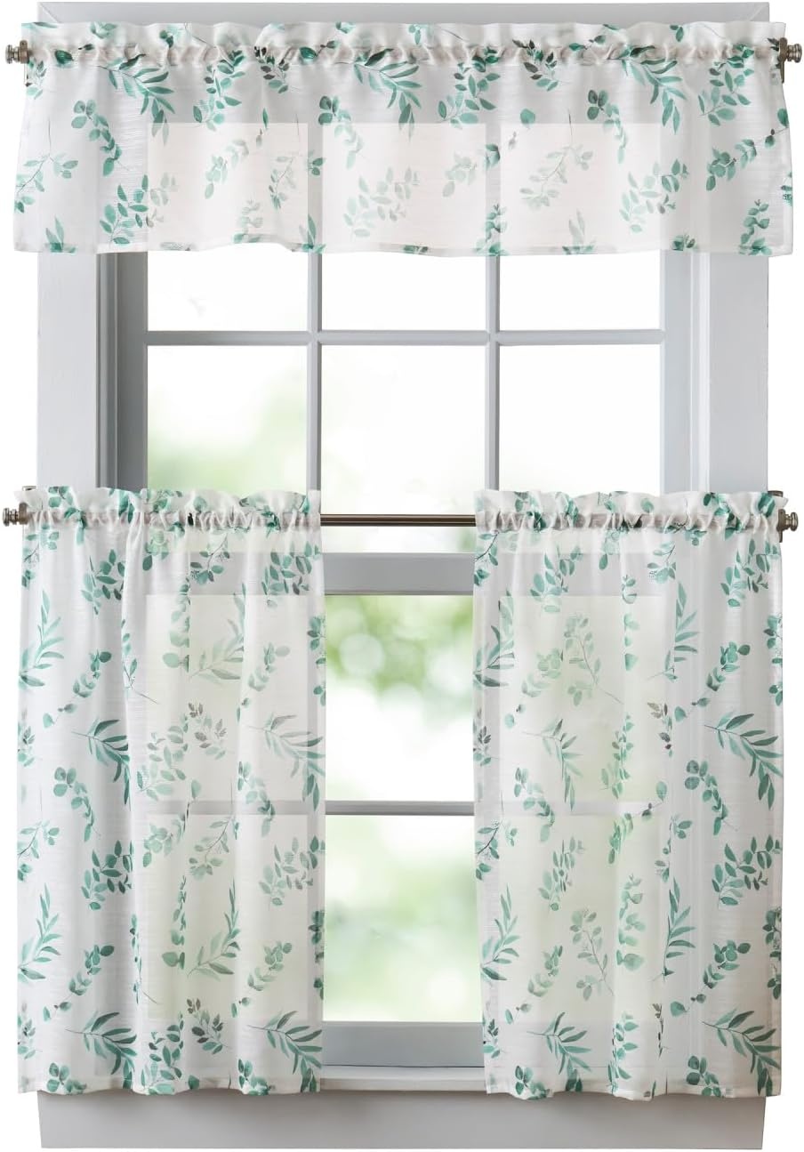 image:imageMartha Stewart Botanical Sheer Window Curtains 50 x 84 Set of 2 Rod Pocket Curtain Panels for Living Room White Green MaddisonWhiteGreen