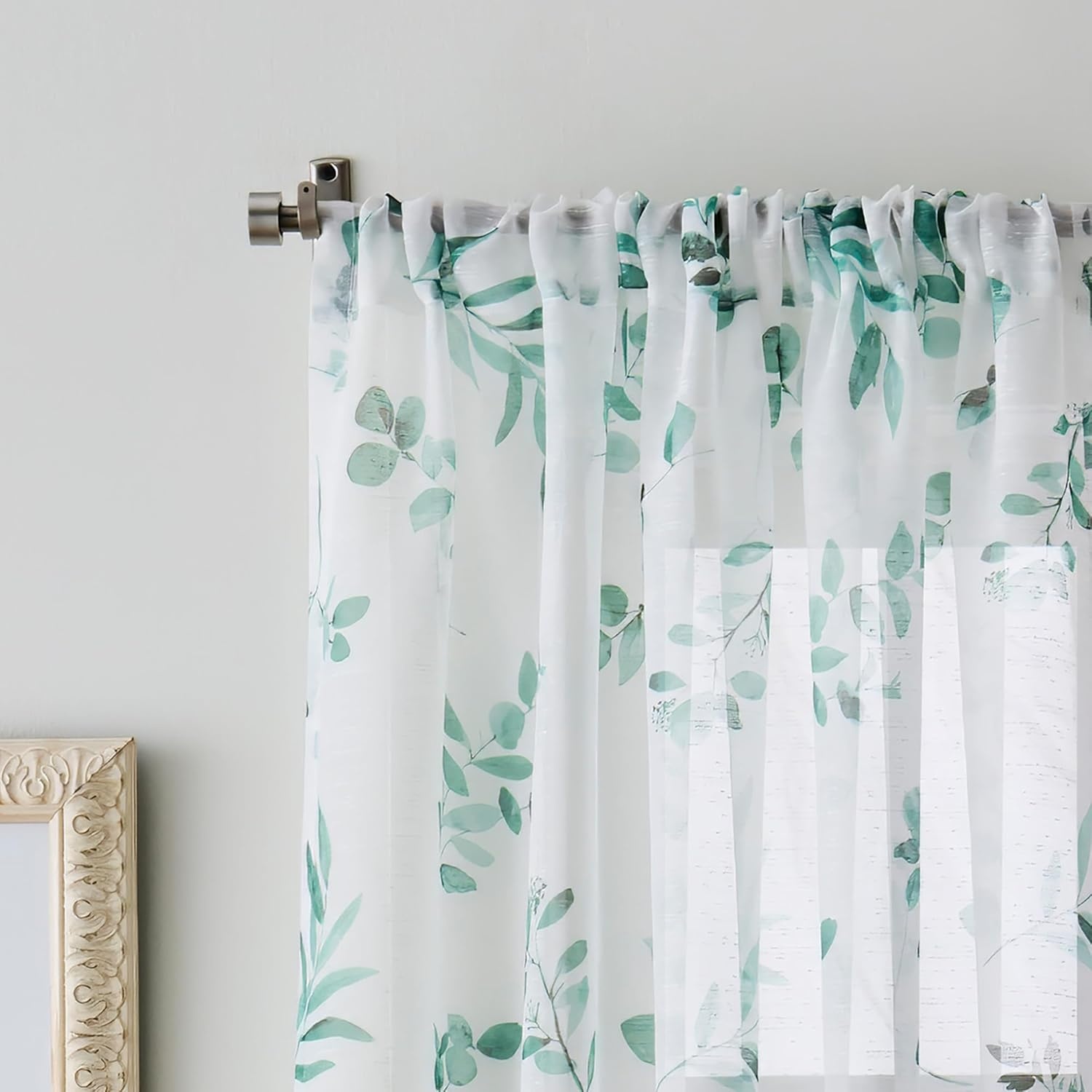 image:imageMartha Stewart Botanical Sheer Window Curtains 50 x 84 Set of 2 Rod Pocket Curtain Panels for Living Room White Green MaddisonWhiteGreen