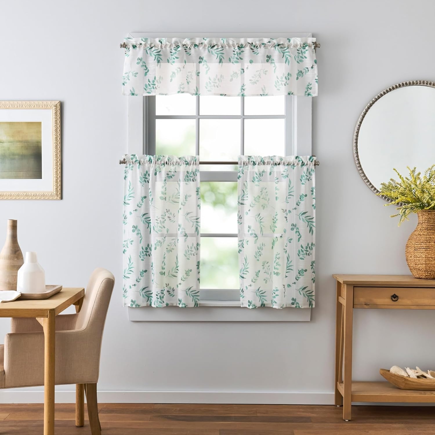 image:imageMartha Stewart Botanical Sheer Window Curtains 50 x 84 Set of 2 Rod Pocket Curtain Panels for Living Room White Green MaddisonWhiteGreen