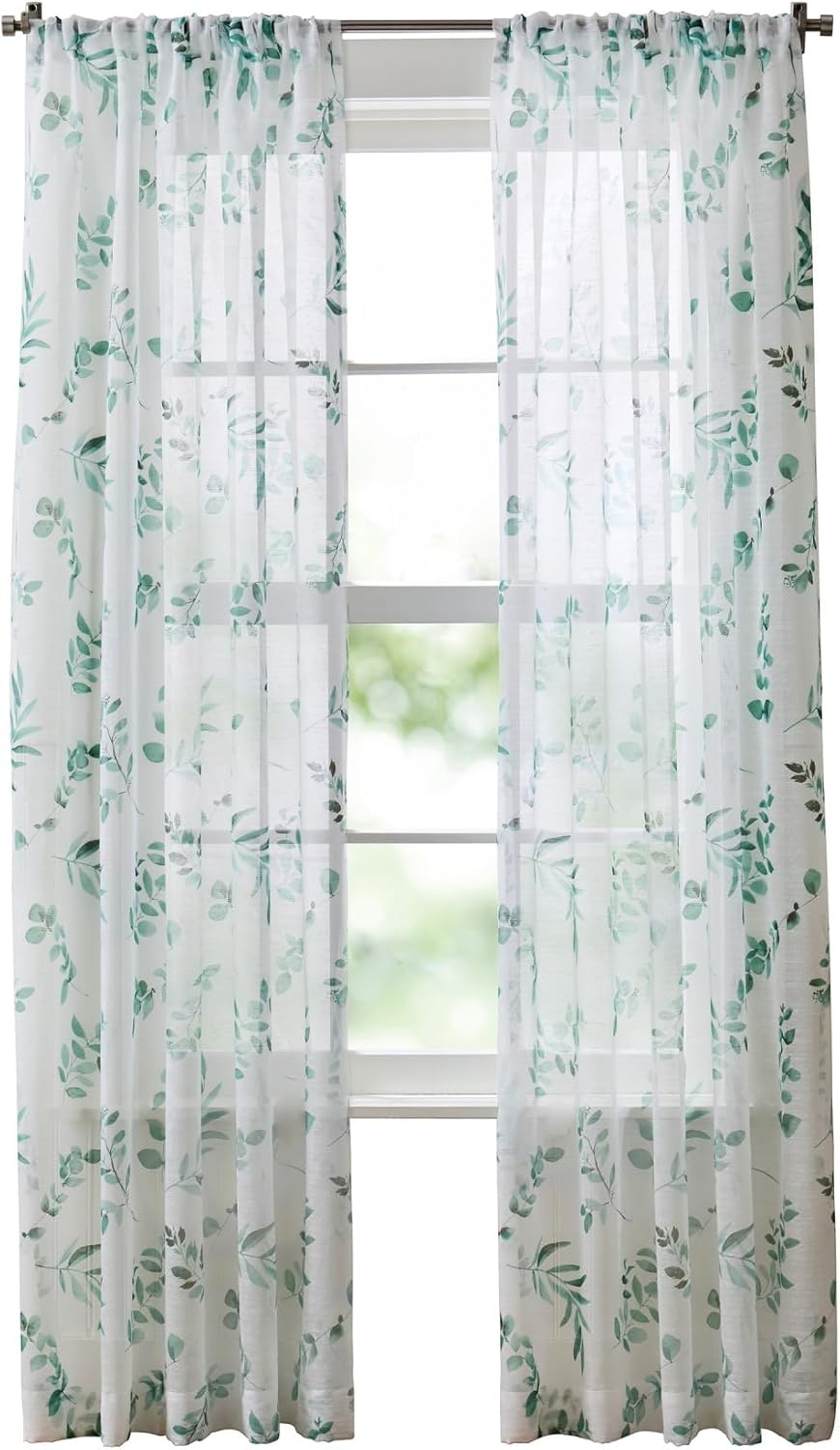 image:imageMartha Stewart Botanical Sheer Window Curtains 50 x 84 Set of 2 Rod Pocket Curtain Panels for Living Room White Green MaddisonWhiteGreen