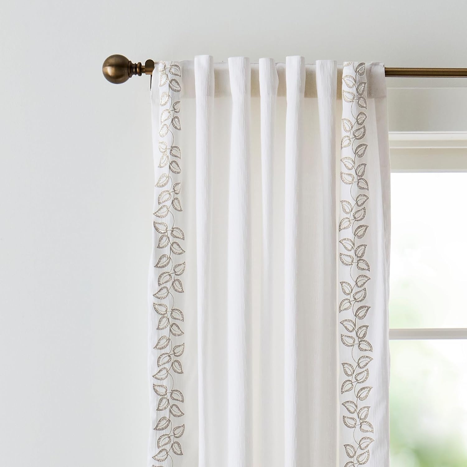 image:imageMartha Stewart White Curtains Sage Green Embroidered Leaf LightFiltering Curtain Panels for Living Room 50 x 95 Set of 2WhiteBeige Leaf