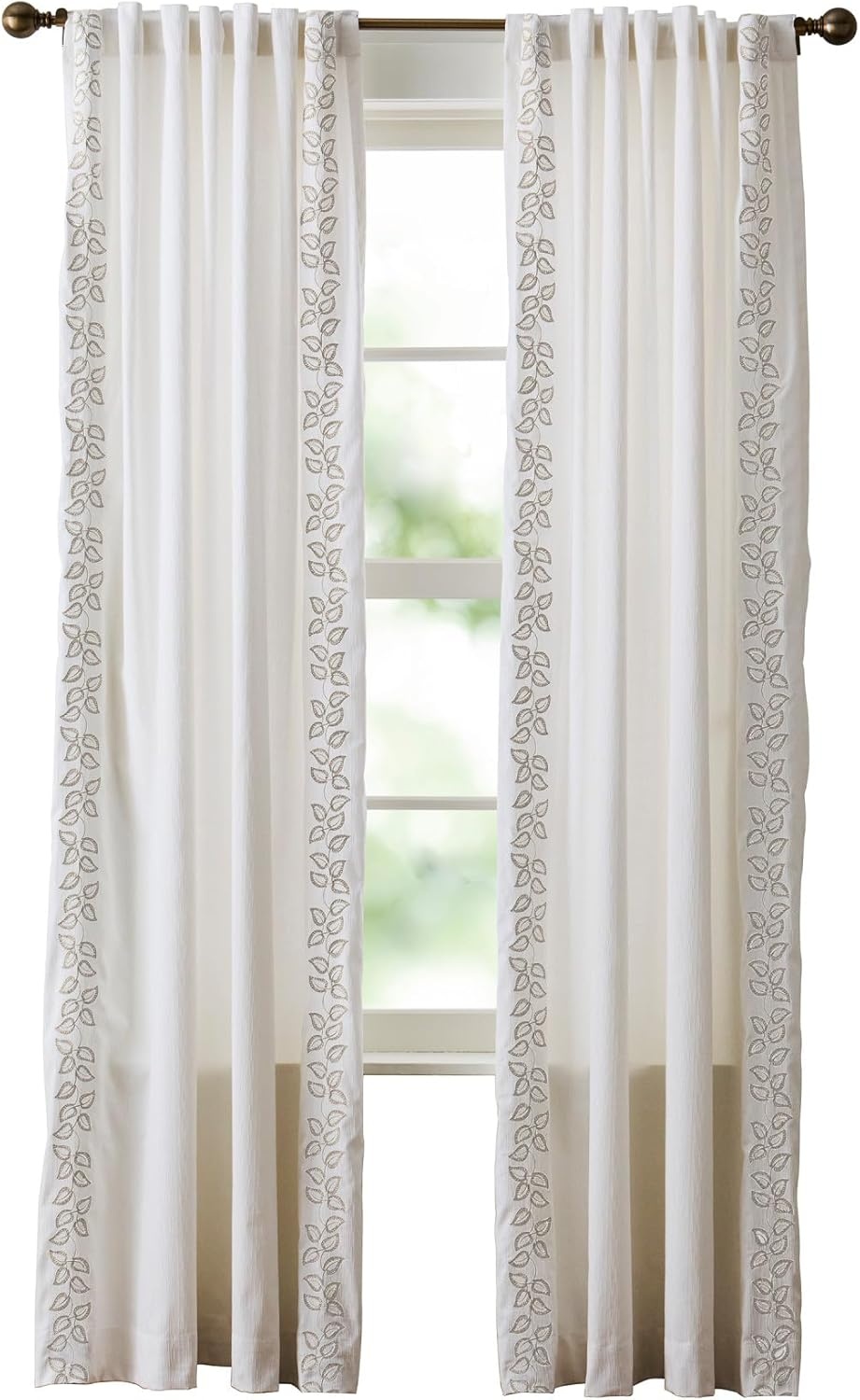 image:imageMartha Stewart White Curtains Sage Green Embroidered Leaf LightFiltering Curtain Panels for Living Room 50 x 95 Set of 2WhiteBeige Leaf