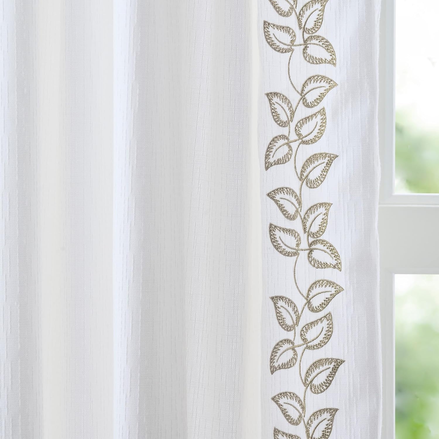 image:imageMartha Stewart White Curtains Sage Green Embroidered Leaf LightFiltering Curtain Panels for Living Room 50 x 95 Set of 2WhiteBeige Leaf