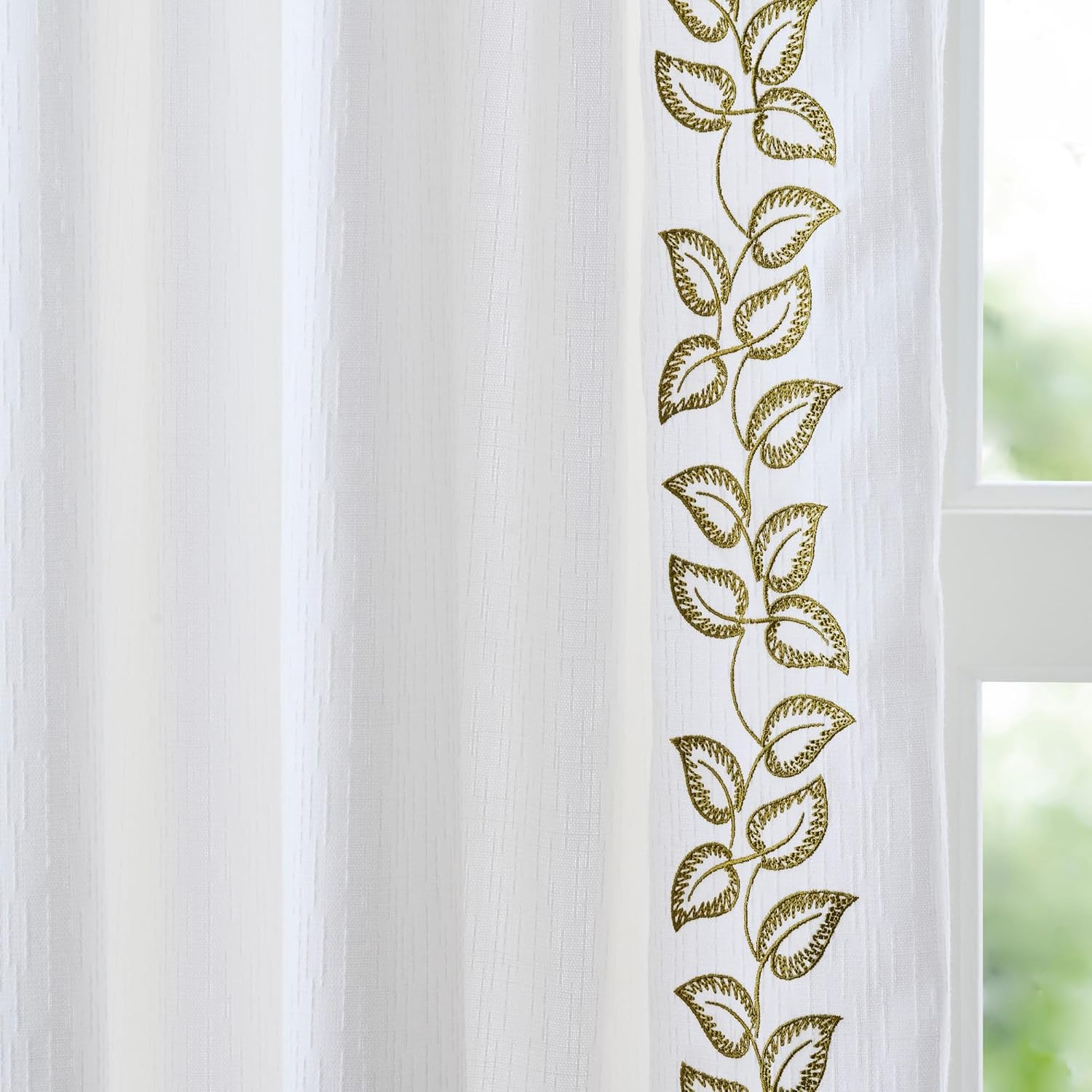 image:imageMartha Stewart White Curtains Sage Green Embroidered Leaf LightFiltering Curtain Panels for Living Room 50 x 95 Set of 2WhiteSage Green Leaf