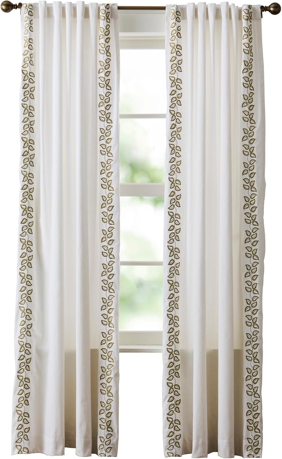 image:imageMartha Stewart White Curtains Sage Green Embroidered Leaf LightFiltering Curtain Panels for Living Room 50 x 95 Set of 2WhiteSage Green Leaf