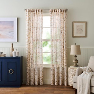 Martha Stewart Beige Cotton Curtains – Terracotta Rust Leaf Design – Light-Filtering Curtain Panels for Living Room Decor – 50″ x 95″ – Set of 2(Beige Rust)