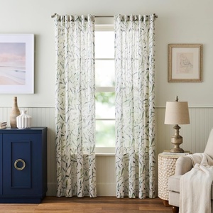 Martha Stewart Beige Cotton Curtains – Terracotta Rust Leaf Design – Light-Filtering Curtain Panels for Living Room Decor – 50″ x 95″ – Set of 2(Blue Green)