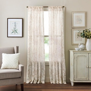 Martha Stewart Blue and White Curtains – Light-Filtering Floral Curtain Panels for Living Room – 50″ x 84″ – Set of 2(Beige Tan)