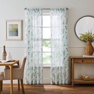 Martha Stewart Botanical Sheer Window Curtains – 50″ x 84″- Set of 2 Rod Pocket Curtain Panels for Living Room, White Green, Maddison(White/Green)