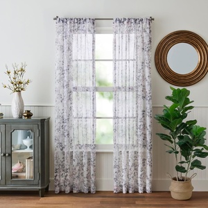 Martha Stewart Botanical Sheer Window Curtains – 50″ x 95″- Set of 2 Rod Pocket Curtain Panels for Living Room, White Grey, Central Park(Multi Grey)