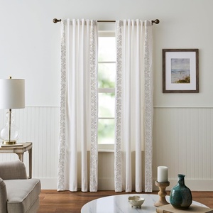 Martha Stewart White Curtains – Sage Green Embroidered Leaf – Light-Filtering Curtain Panels for Living Room – 50″ x 95″ – Set of 2(White/Beige Leaf)