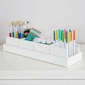 Martha Stewart Crafting Kids’ Accessory Tray – Linen White: Wooden Paintbrush Storage with 4 Compartments, Crayon Marker and Pencil Organizer for Desk(Linen White)