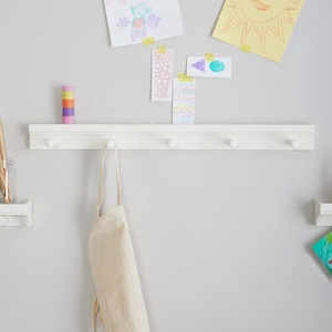 Martha Stewart Crafting Kids’ Peg Bar – Linen White: Wall-Mounted Wooden Peg Bar with 5 Sturdy Pegs – Perfect for Hanging Kids’ Aprons, Art Smocks, and Hats(Linen White)