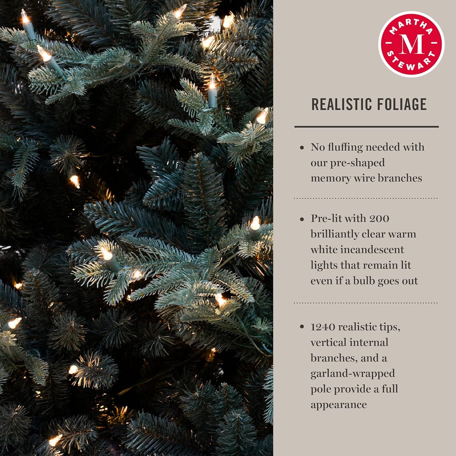 image:imageMartha Stewart 5 Ft Blue Spruce Prelit Christmas Tree with White Lights Realistic Faux Holiday Tree with Metal Stand Indoor Home DecorClear Lights