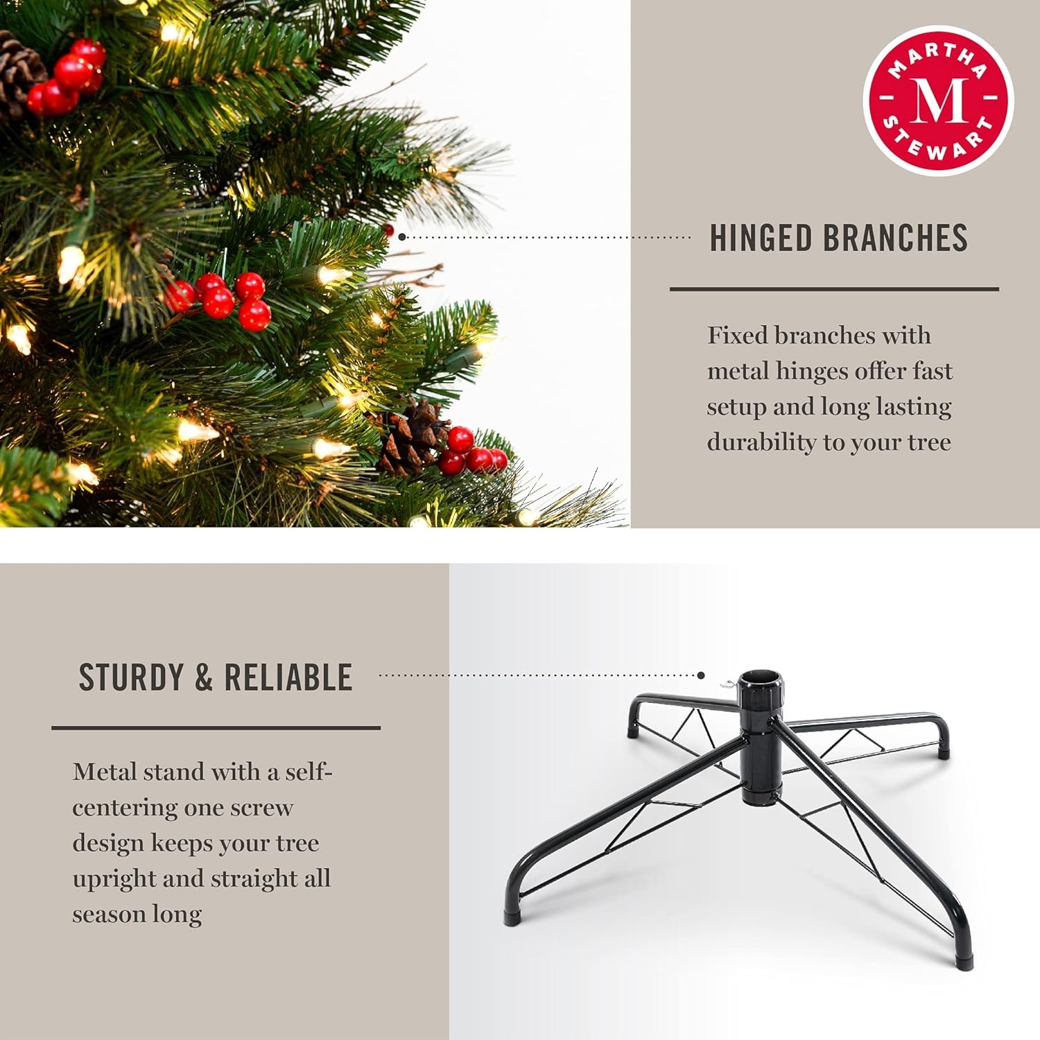 image:imageMartha Stewart 5 Ft Prelit Christmas Tree with White Lights Decorated with Pinecones and Red Berries Realistic Faux Holiday Tree with Metal StandClear White Lights