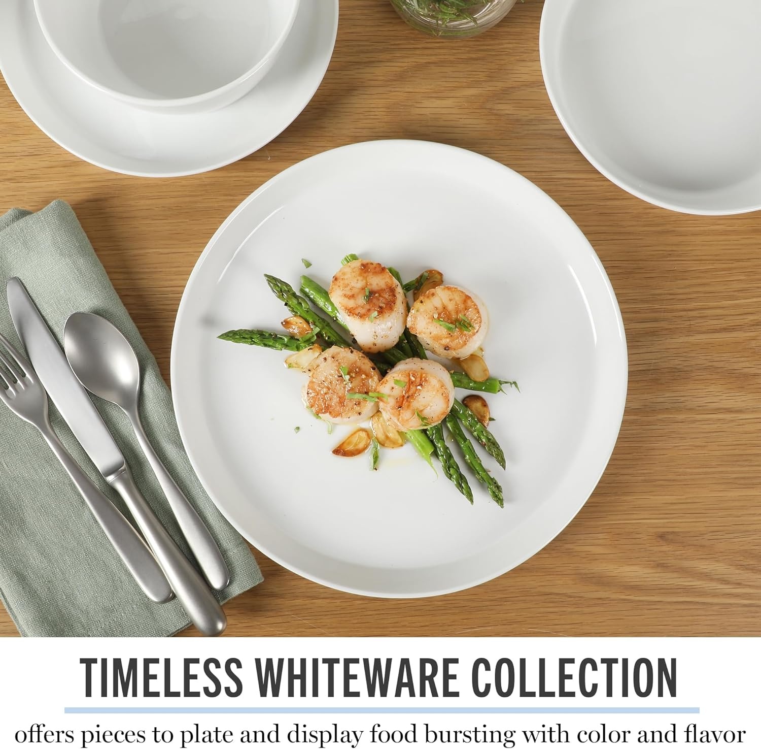 image:imageMartha Stewart Selma Plates and Bowls Sets 30Piece Porcelain Dinnerware Set for 6 White Dish Set with Dinner Plates Dessert Plates Pasta Bowls Cereal amp Fruit BowlsWhite
