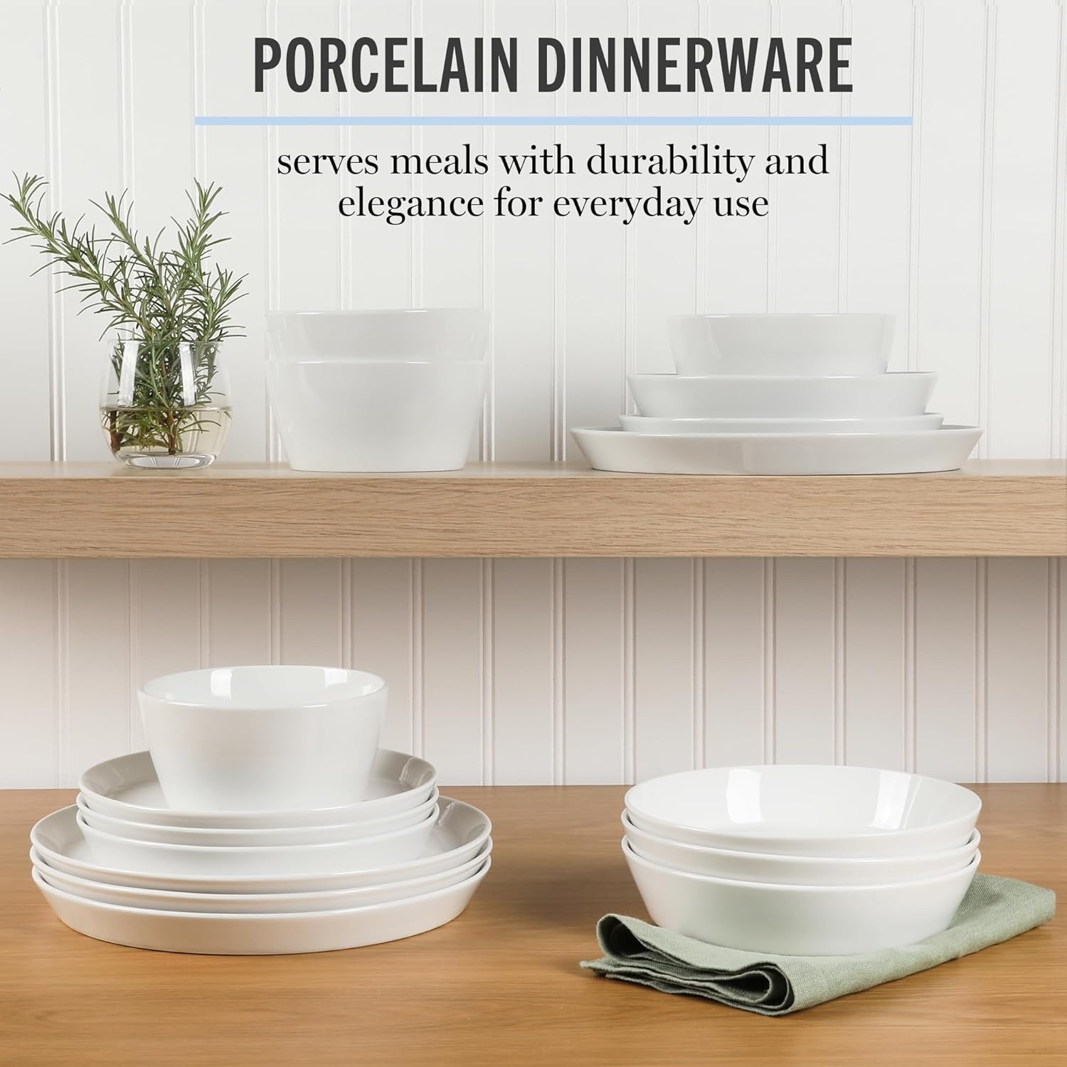 image:imageMartha Stewart Selma Plates and Bowls Sets 30Piece Porcelain Dinnerware Set for 6 White Dish Set with Dinner Plates Dessert Plates Pasta Bowls Cereal amp Fruit BowlsWhite