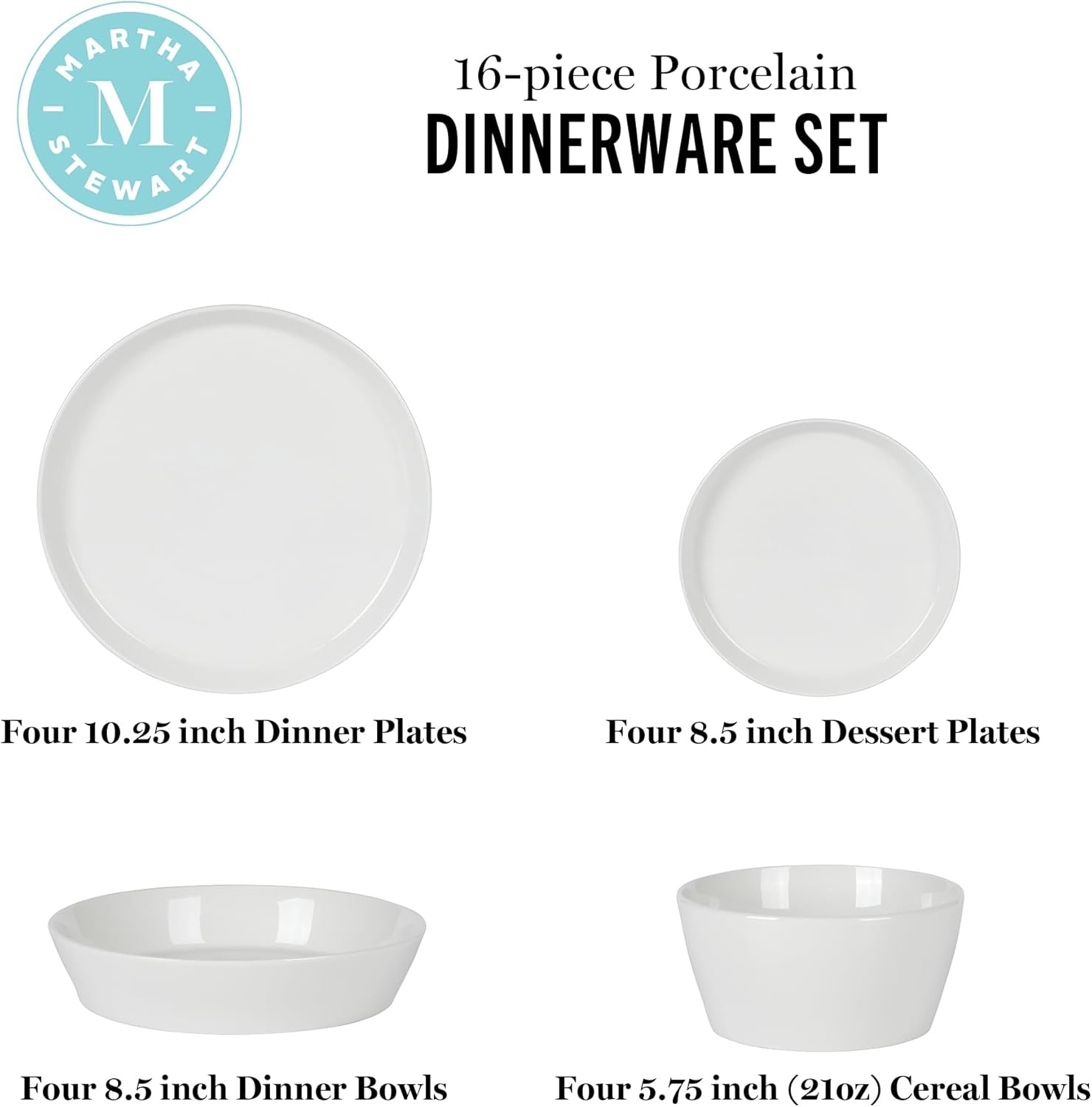 image:imageMartha Stewart Selma Plates and Bowls Sets 30Piece Porcelain Dinnerware Set for 6 White Dish Set with Dinner Plates Dessert Plates Pasta Bowls Cereal amp Fruit BowlsWhite
