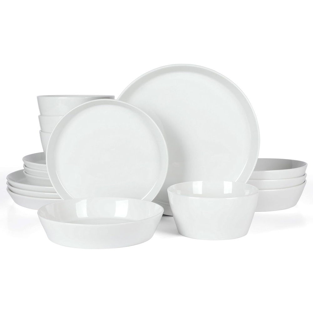 image:imageMartha Stewart Selma Plates and Bowls Sets 30Piece Porcelain Dinnerware Set for 6 White Dish Set with Dinner Plates Dessert Plates Pasta Bowls Cereal amp Fruit BowlsWhite